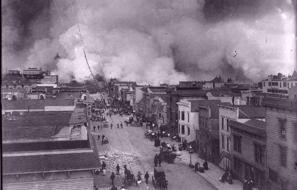 Fire burns at Grove and Laguna Streets.