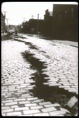 A fence that was offset about 8.5 feet along the trace of the fault.