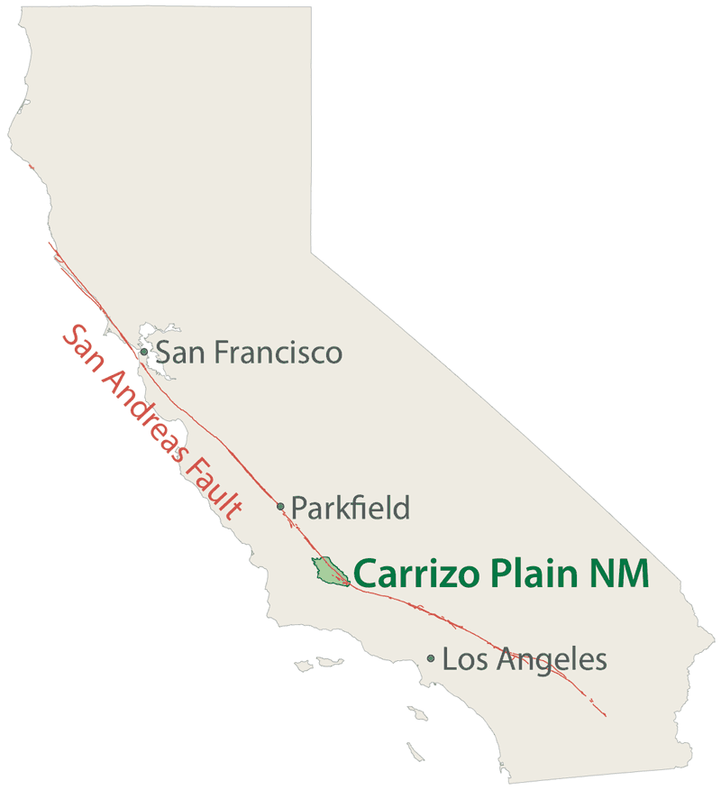 Map showing the location of the Carrizo Plain NM