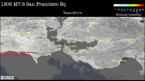Map view of shaking intensity