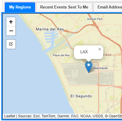 Map zoomed in on a selected 
            marker with its point name displayed above it and the Edit button on the toolbar.
