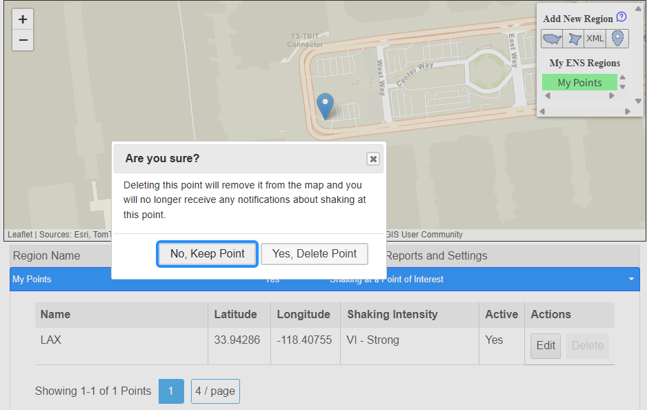 Delete confirmation modal with buttons
        for No, Keep Point and Yes, Delete Point.
