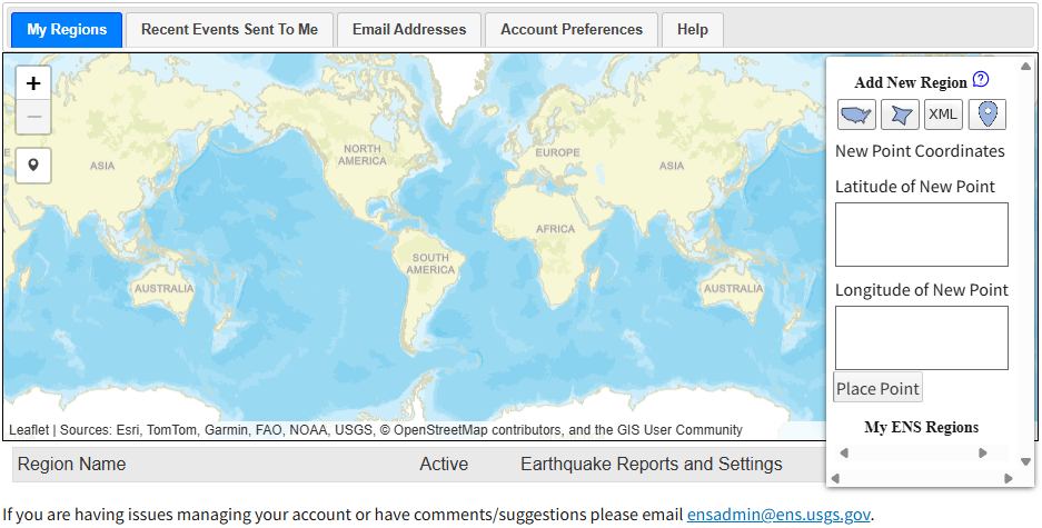 Map showing the Draw a marker 
            button on the left toolbar and the New Point Coordinates fields with a Place Point button in the panel.