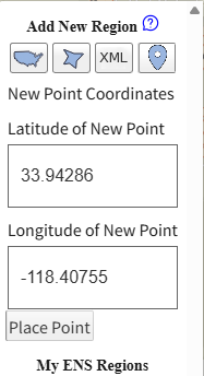 New Point 
                    Coordinates form with Latitude and Longitude values entered and a Place Point button below.