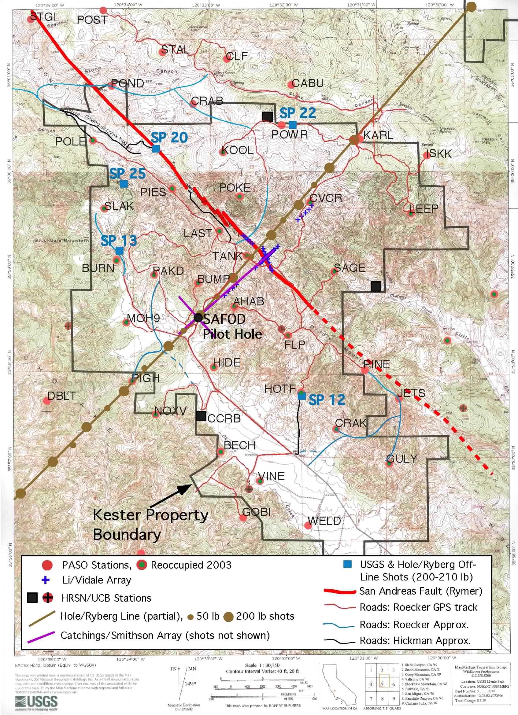 Map of seismic deployments surrounding the SAFOD site from Oct.-Nov., 2003