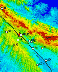 Map of well locations in the Parkfield area and the epicenter of the 1966 Parkfield characteristic earthquake.